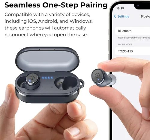 Vista 8 de TOZO S4 AcuFit One Smartwatch Bluetooth Talk Dial Fitness Tracker Negro + Auriculares inalámbricos T10mini Auriculares Bluetooth 5.3 Nueva versión