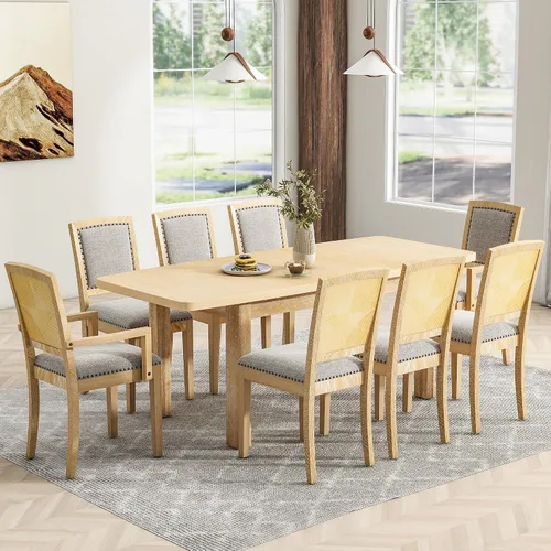 Vista 22 de Juego de comedor retro de 6 piezas, mesa rectangular de madera y 4 sillas con banco para cocina y comedor, color gris cola de milano Cola de milano
