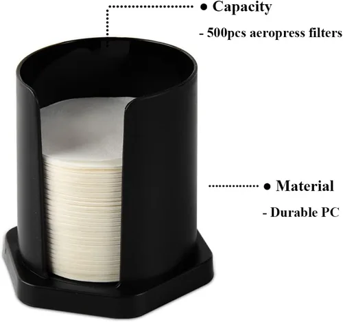 Vista 3 de CAFEMASY - Soporte de filtro de café para filtro Aeropress, 742 filtros de papel de repuesto con soporte para filtros negros, filtro de metal