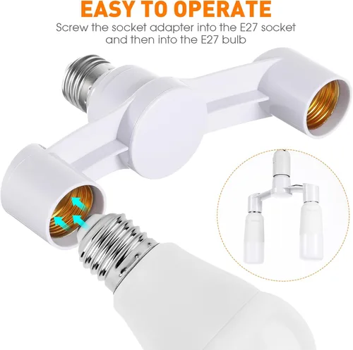 Vista 2 de TEHAUX Paquete de 2 divisor de enchufe de luz E27 de doble cabezal, soporte de lámpara doble de 7 pulgadas de ancho, adaptador divisor de bombilla