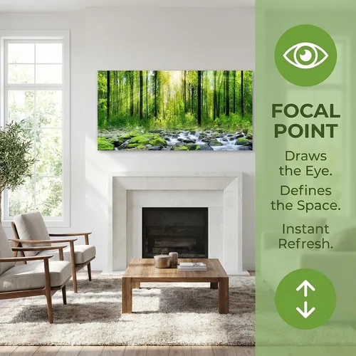 Vista 9 de Tucai Decor Lienzo decorativo para decoración de la mañana amanecer árboles verdes paisaje, sol sobre bosque, fotografía impresa en lienzo