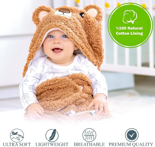 Vista 3 de Manta de Arrullo para Bebé Oso 0-6 Meses Linda Felpa Orgánica Ultra Suave Artículos Esenciales Imprescindibles para Recién Nacidos Niñas Niños