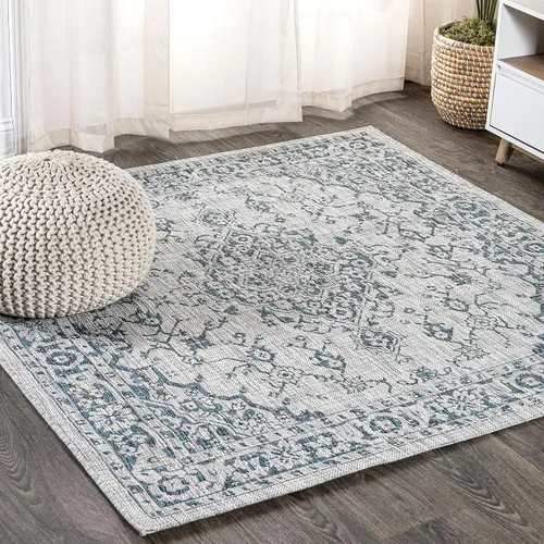 Vista 11 de JONATHAN Y Alfombra bohemia con medallón para interiores y exteriores, 2 x 8 pies, color gris/negro, tejido texturizado Rozetta para patio trasero