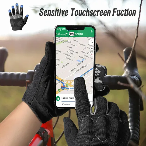 Vista 4 de WPTCAL Guantes de ciclismo para hombres y mujeres guantes de bicicleta antideslizantes con pantalla táctil completa guantes de ciclismo