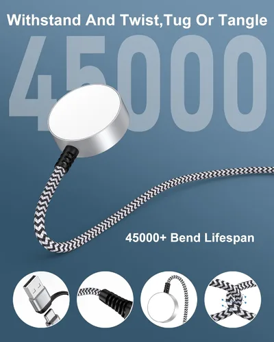 Vista 2 de 3.3FT para Galaxy Watch 8 cargador, cable de carga rápida del cargador del Blanco