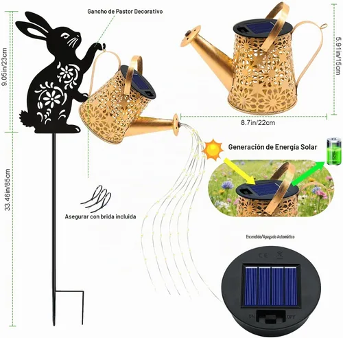 Vista 2 de Luces solares para regadera, linterna colgante de conejo, luces solares al aire libre, regalos para amantes de los conejos para mamá, mujeres