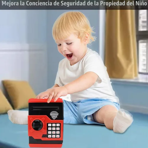 Vista 6 de Hucha para niños con contraseña electrónica, alcancía para niños de 3 a 14 años Negro y rojo