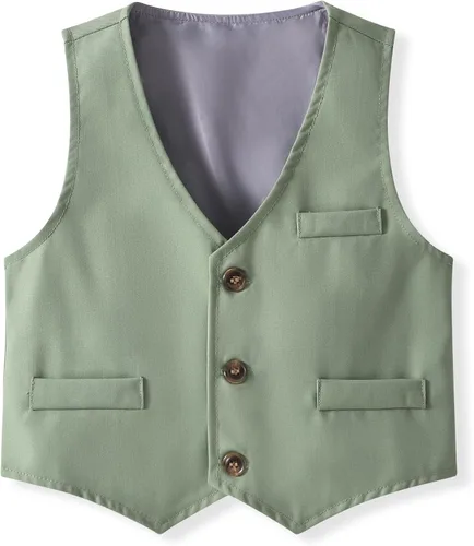 Vista 5 de Conjunto de ropa de algodón de manga larga con corbatín + chaleco + pantalones para niños