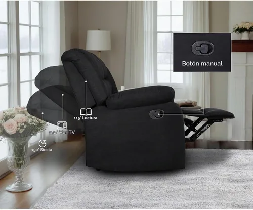 Vista 3 de Juego de sofá reclinable, juego de sofá reclinable manual de microfibra, juego de 3 piezas con sofá biplaza, mesa desplegable y portavasos, sala