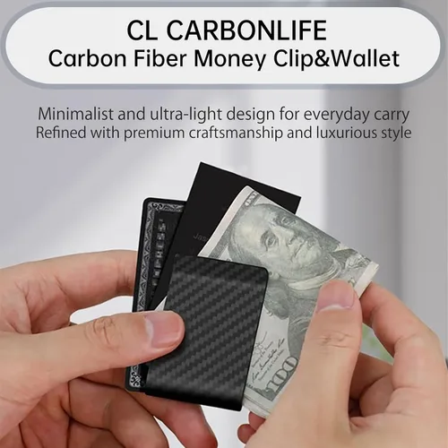 Vista 2 de CL CARBONLIFE Billetera de fibra de carbono con clip para dinero en efectivo y tarjeta de crédito, clip minimalista súper delgado y ligero