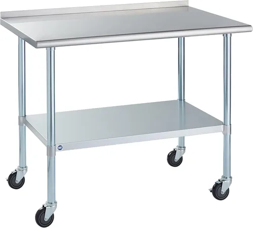 Vista 15 de ROCKPOINT Mesa de acero inoxidable para preparación y trabajo, 14x24 pulgadas; mesa de cocina comercial de metal NSF resistente con estante inferior