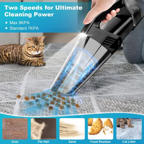 Vista 2 de Blestan Aspiradora de mano portátil inalámbrica con luz LED, succión de alta potencia, 3 en 1, aspiradora de mano ligera y recargable, aspiradora