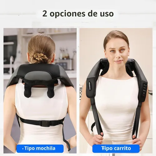 Vista 8 de Masajeador de cuello ajustable de ancho Shiatsu inalámbrico para aliviar el Gris negro