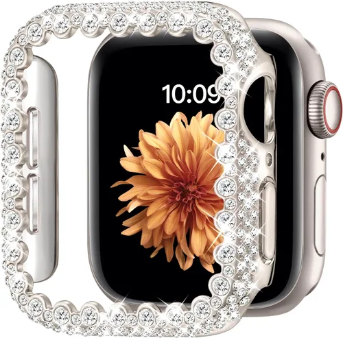 Vista 10 de Funda Bling Compatible con Apple Watch Series 6/5/4/SE 3/SE 2/SE 40mm, Protector de Cara de Diamante para Mujeres, Protector de Marco Duro de PC