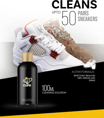Vista 4 de Crep Protect Kit de limpieza de zapatos - Kit de viaje de limpieza de tenis prémium Cure con solución de 3.5 onzas, cepillo premium y paño