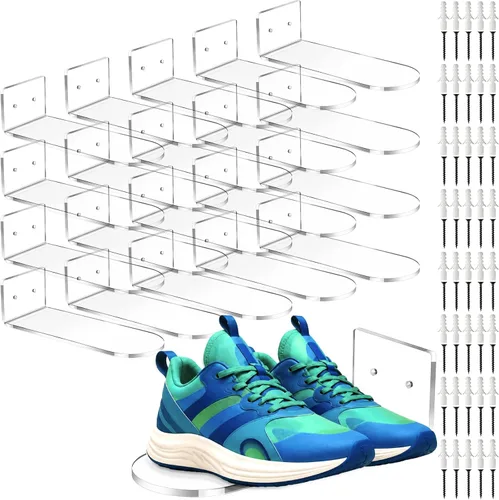 Vista 8 de Treela - Juego de 20 exhibidores flotantes de zapatos para pared, estantes flotantes de acrílico levitante para zapatillas, colección de zapatos