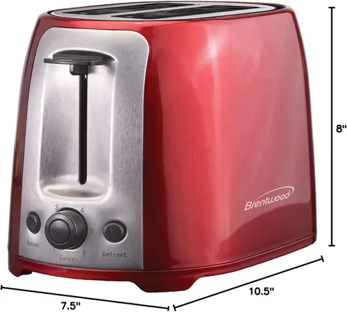 Vista 8 de Brentwood TS-292R - Tostadora de ranura extra ancha Cool Touch de 2 rebanadas, color rojo