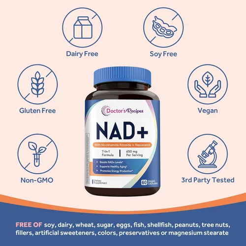 Vista 5 de Doctor's Recipes Suplemento NAD, ribósido de nicotinamida, resveratrol, alternativa NMN para antienvejecimiento, con glicinato de magnesio