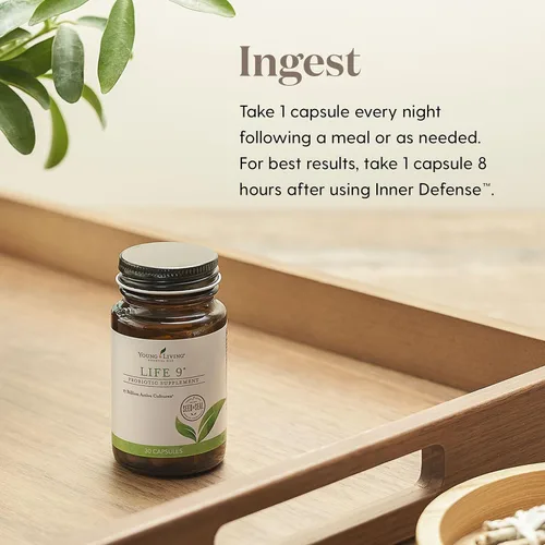 Vista 3 de Life 9 Suplemento probiótico de Young Living - Aumenta la inmunidad y el apoyo a la salud digestiva y intestinal - 30 cápsulas - 17 mil millones