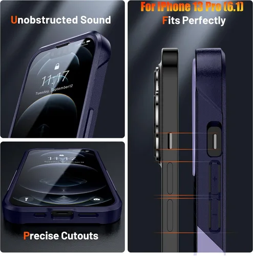 Vista 6 de Funda resistente para Apple iPhone 13 Pro de 6.1 pulgadas, 4 esquinas con bolsas de aire [protección contra caídas de 12 pies], agarre texturizado