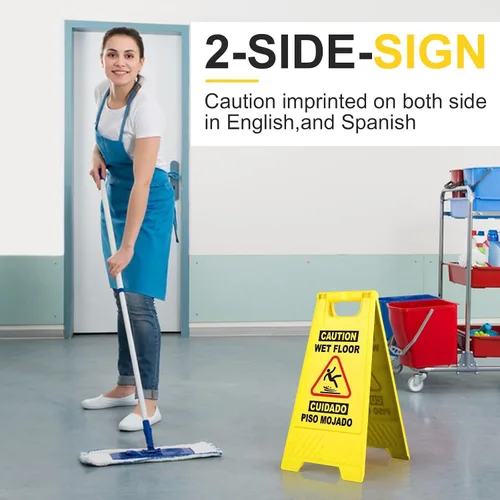 Vista 6 de XPCARE Paquete de 8 letreros de advertencia de precaución para piso, 17.5 pulgadas, color amarillo, señales de advertencia de seguridad para suelo