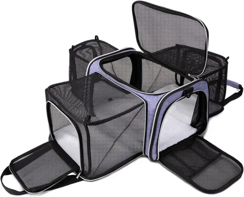Vista 17 de BAGLHER Bolsa de Transporte para Gatos, Transportador de Mascotas Aprobado por Aerolíneas, de Cara Suave, Portador de Viaje para Mascotas, 5 Puertas