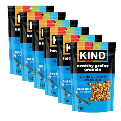 Vista 28 de KIND HEALTHY GRAINS Granola, snack saludable, granola de vainilla y arándanos con semillas de lino, mezcla de aperitivos, 3 unidades, 33 onzas