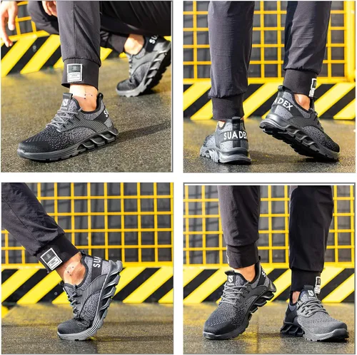 Vista 5 de SUADEX Zapatos de punta de acero para hombres, zapatos indestructibles de seguridad en el trabajo para hombres y mujeres, ligeros, transpirables
