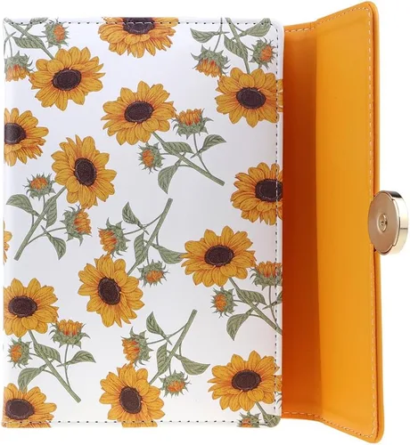 Vista 3 de Mazeran Diarios magnéticos florales, elegante tapa dura de piel sintética B6, cuaderno ejecutivo, diario de viaje, girasoles