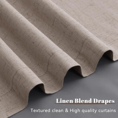 Vista 65 de Guken Cortinas opacas de lino, 2 paneles rústicos, elegantes, 100% opacas, con aislamiento térmico, banda de ganchos y trabilla trasera, 52 x 84