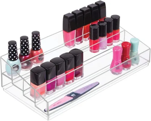 Vista 6 de iDesign Organizador de cosméticos y esmaltes de uñas en niveles, colección Clarity, 12.75 pulgadas x 6.5 pulgadas x 3.75 pulgadas, transparente