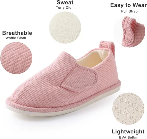 Vista 4 de IIITHREE Pantuflas de espuma viscoelástica suaves y ligeras para mujer con forro que absorbe la humedad, cierre ajustable y pantuflas de casa