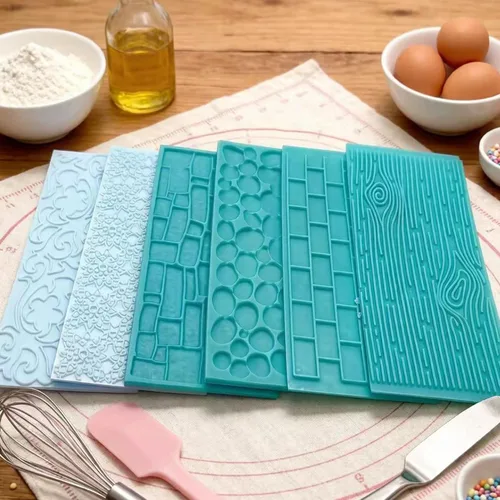 Vista 7 de Juego de 6 tapetes de impresión de fondant, juego de moldes para decoración de tartas, corteza de árbol en relieve, diseño de textura de flores