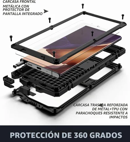 Vista 6 de CHENXI Compatible con Samsung Galaxy Note 20 Ultra, aluminio metal Gorilla Glass a prueba de golpes, militar, resistente, funda protectora rígida