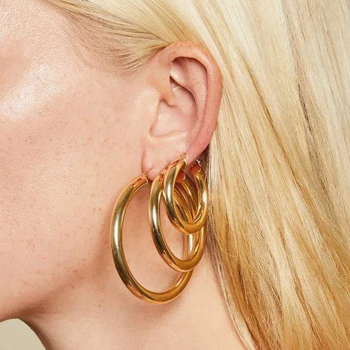Vista 3 de Aretes de aro de oro grueso, aros ligeros de tubo de aulllow dorados gruesos para mujer, aretes grandes hipoalergénicos de 0.984in, 1.181in