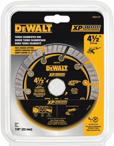Vista 2 de DEWALT DW4713 Hoja de sierra de diamante segmentada industrial de corte en seco de 4-1/2 pulgadas con eje de 5/8 pulgadas o 7/8 pulgadas