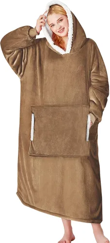 Vista 24 de yescool - Cobija con capucha, sudadera de franela de forro polar sherpa para adultos, mujeres y hombres, talla única