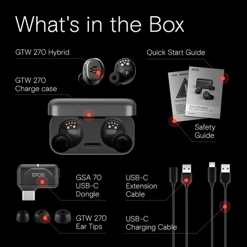 Vista 5 de EPOS Audio GTW 270 Hybrid True Wireless - Auriculares para juegos con llave USB-C