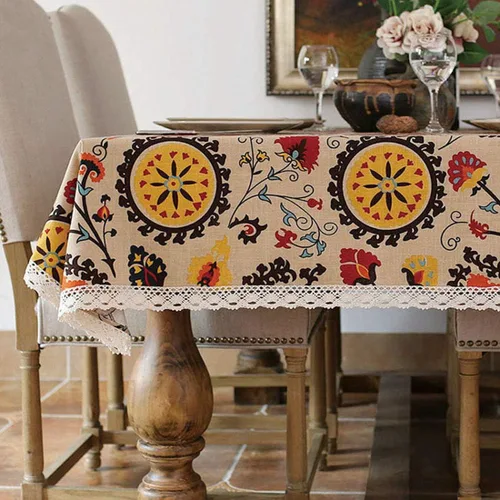 Vista 19 de LeLehome Elome - Mantel cuadrado de estilo bohemio vintage de 36 pulgadas, con encaje de lino y algodón, lavable, para cena y pícnic, cubierta