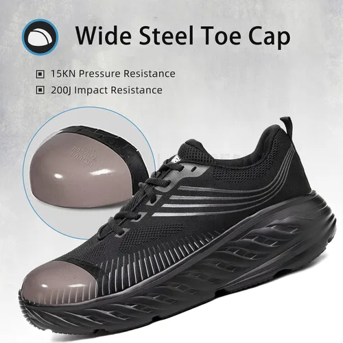 Vista 3 de Zapatos de acero extra anchos para hombre, zapatos de seguridad para hombre, zapatos de seguridad indestructibles para trabajo de construcción