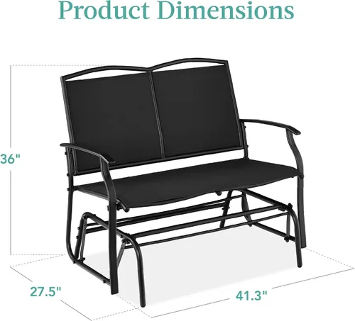 Vista 3 de Best Choice Products Columpio Deslizante de Patio Exterior para 2 Personas, Banco Loveseat Mecedor de Acero para Terraza, Porche con Tela Textilene