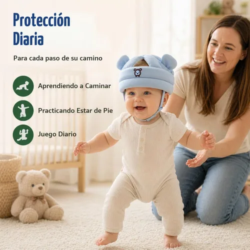 Vista 4 de Baby Head Protector for Crawling Walking, Infant Helmet with Foam Bumpers, Adjustable Baby Helmet for Crawling Walking, Toddler Helmet - Head Azul