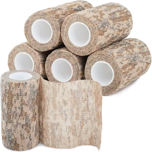 Vista 8 de Cinta adhesiva de camuflaje de 6 rollos, 1/2/3/4 pulgadas x 14.8 pies, vendaje autoadhesivo de camuflaje para acampar al aire libre, tira elástica