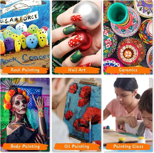 Vista 7 de Juego de pinceles de pintura Halobios para pintura acrílica, 30 piezas Pincel plano de pintura acrílica artística, pinceles de nailon para niños