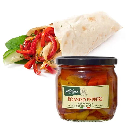 Vista 6 de Mantova Pimientos asados, 11.3 onzas (paquete de 2), producto de Italia, totalmente naturales, ligeramente tostados, aptos para veganos, sin OMG