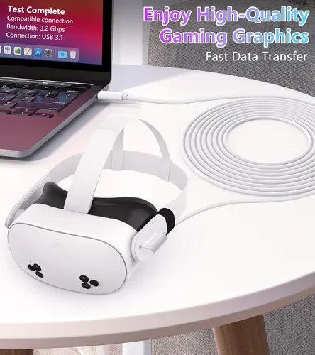 Vista 2 de YRXVW Cable de enlace de 10 pies compatible con Meta/Oculus Quest 3S, Quest 3, Quest 2/Pro, PICO 4 accesorios VR, cable de carga y cable de datos