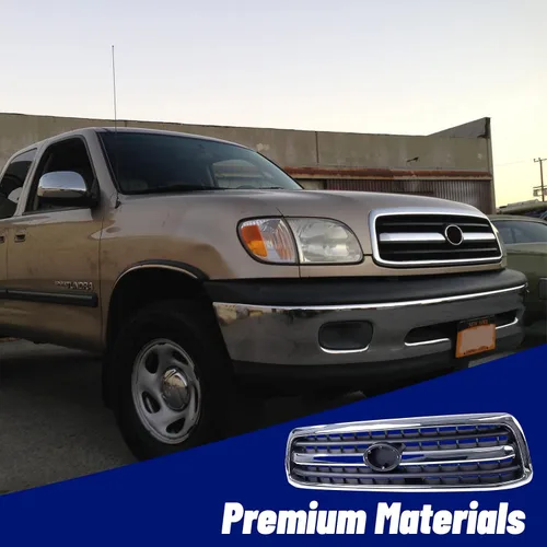 Vista 5 de Conjunto de parrilla delantera compatible con Toyota Tundra 2000 2001 2002 Pickup Truck 531000C020 TO1200223 carcasa cromada con inserto negro
