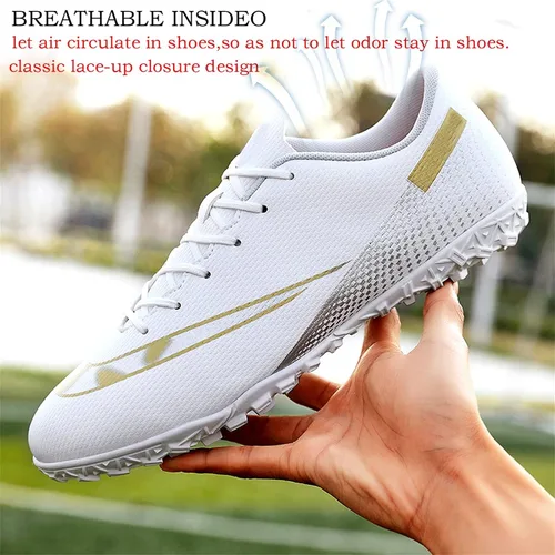 Vista 6 de OAOUIA Tacos de fútbol para hombre, zapatos de fútbol para jóvenes al aire libre, interiores y niños, zapatos de fútbol para correr en tierra firme