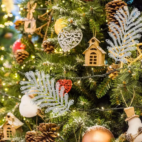 Vista 6 de GANAZONO Púas artificiales para árbol de Navidad, 6 piezas de cola plateada, cola de fénix única para manualidades decorativas