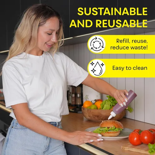 Vista 7 de BRIGHTFROM Botellas exprimibles para condimentos, botella vacía de 6 onzas, a prueba de fugas, ideal para salsa de tomate, mostaza, jarabe, salsas